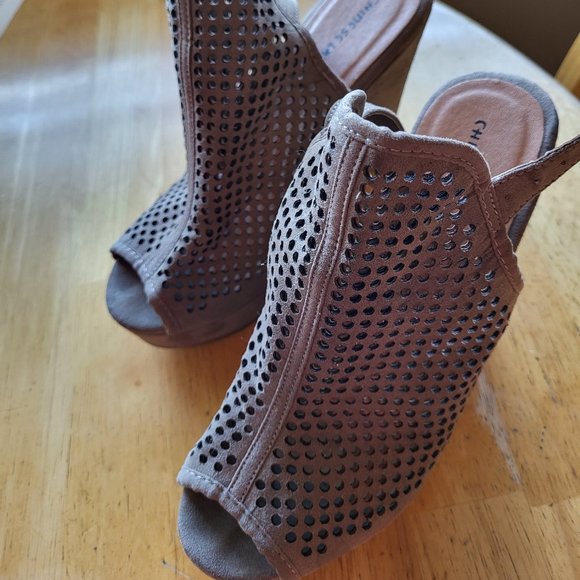Womens wedges, Chinese Laundry, tan, open toe, 5" heel, size 8 - Picture 1 of 9